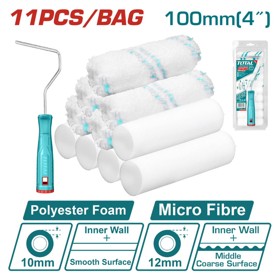 TOTAL PAINT ROLLER SET FOAM 100MM 11PC – THT81121001
