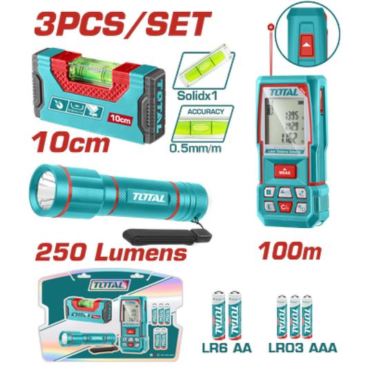 Total Elect Laser Distance 100m+Level+Flashlight3PC KIT-TOS251003 (WD)