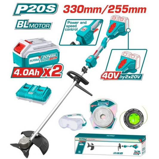 TOTAL 20V Trimmer/Brush cutter 2x4AH+Charger+Acc (KIT) - TSTLI200285