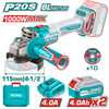 TOTAL 20V Angle Grinder 115mm+2x4AH+Chg+Disc- KIT- TAGLI271532