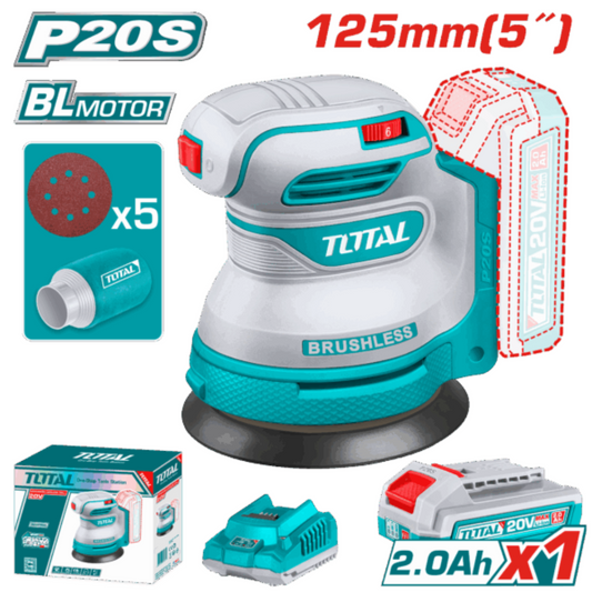 TOTAL 20V Sander Orbital 125mm+1x2AH+Charger+Acc (KIT) -TROSLI20021