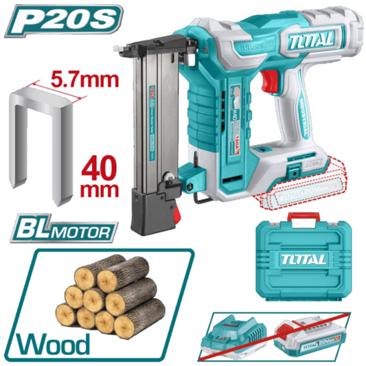TOTAL 20V Cordless crown stapler nailer – TCSNLI6005