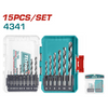 Total HSS Drill Bit Set (Silver) 15 PC 1,2-5x0.5+6-12mm - TACSDL51506