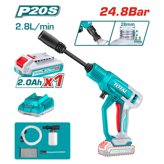 TOTAL 20V Pressure Washer 24.8 Bar 1x2AH+Charger (KIT) - TPWLI20362 (LB)