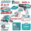 TOTAL 20V COMBO 2Pc Drill 96nm+Grinder(1000W)+2x4AH-TOSLI241298 (SP)