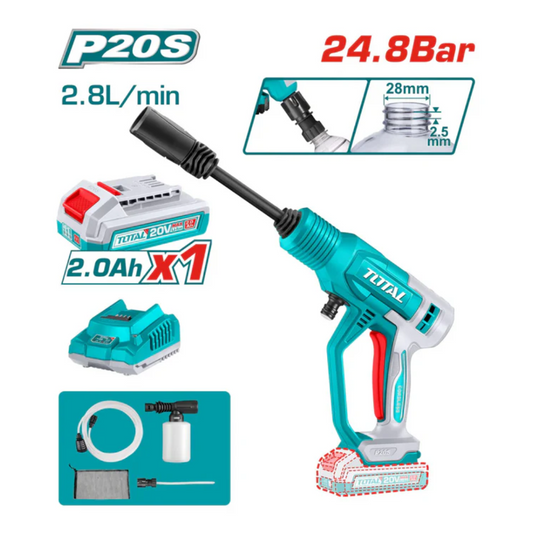TOTAL 20V Pressure Washer 24.8 Bar 1x2AH+Charger (KIT) - TPWLI20362 (LB)