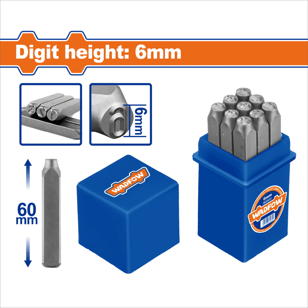 Wadfow 9 Piece digit punch set 6mm