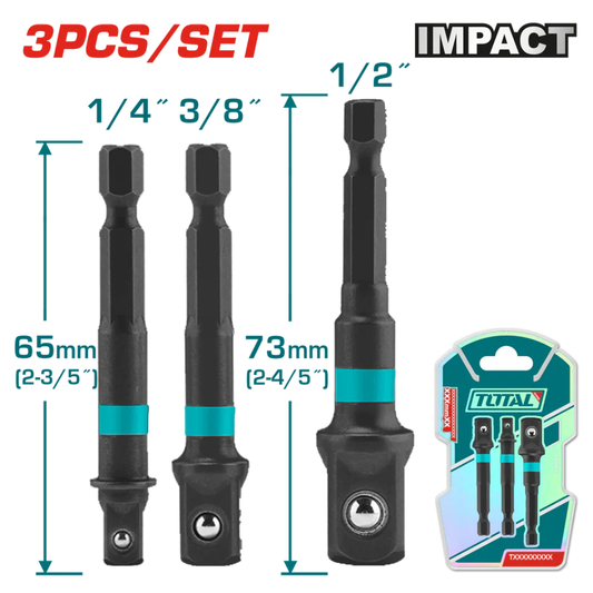 Total Screw Driver Bit / socket adaptor 3pc 1/4, 3/8, 1/2"