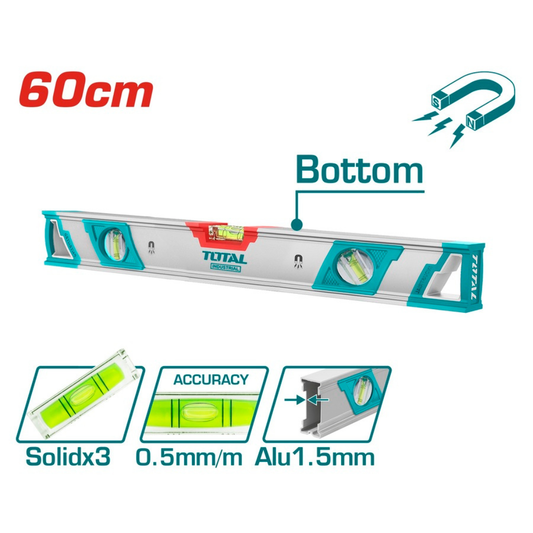 TOTAL 60CM SPIRIT LEVEL WITH 3PC POWER MAGNET