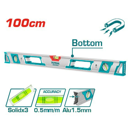 TOTAL 100CM SPIRIT LEVEL WITH 4PC POWER MAGNET