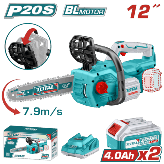 TOTAL 20V Chain Saw 2x4AH+Charger (KIT) 12″ B/L – TGSLI201286