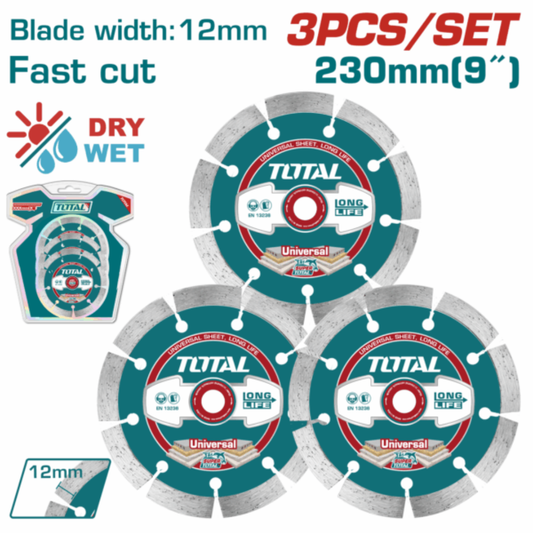 Total Abrasive Diamond Blade 230mm Segmented 3PC – TAC2112308
