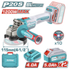 TOTAL 20V Angle Grinder (1200W)+2x5AH+Chg+ Disc KIT -TAGLI2211532