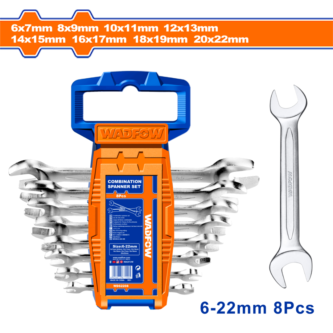 Wadfow 8 Piece Double open end spanner set - WDS22088