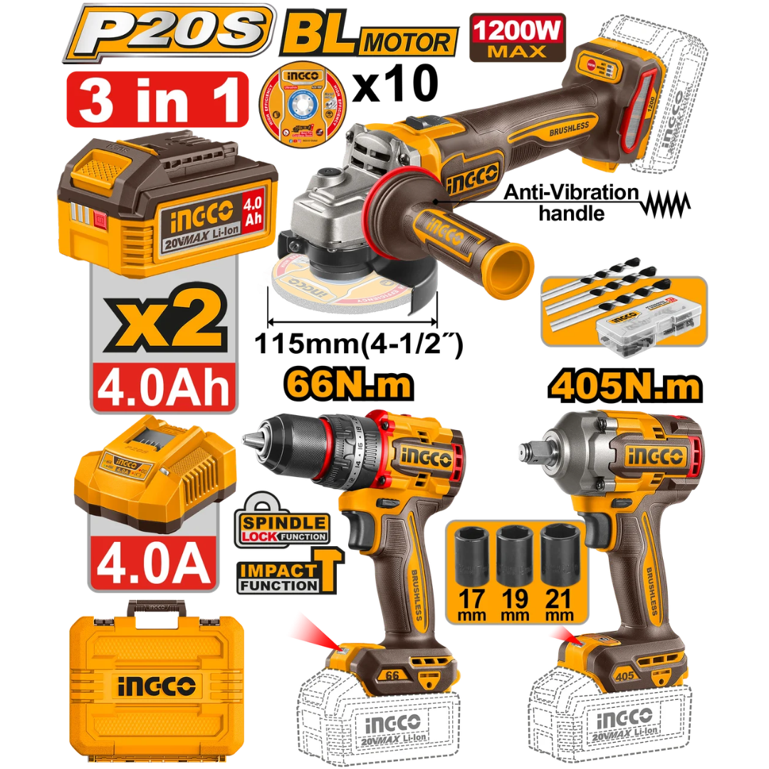 Ingco Lithium-ion 3 Piece Combo Kit - CKLI20358