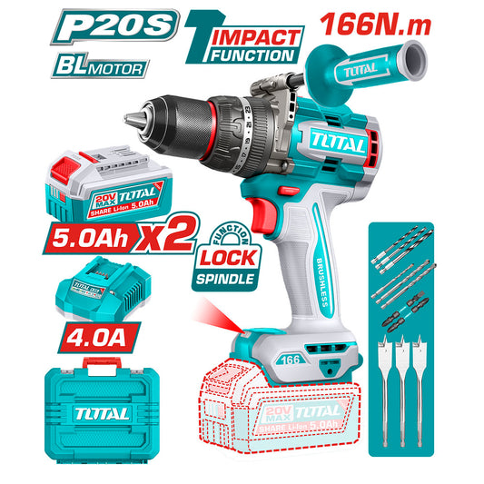 TOTAL 20V Impact Drill 166nm+2X5AH+Charger+Acc – TIDLI201668