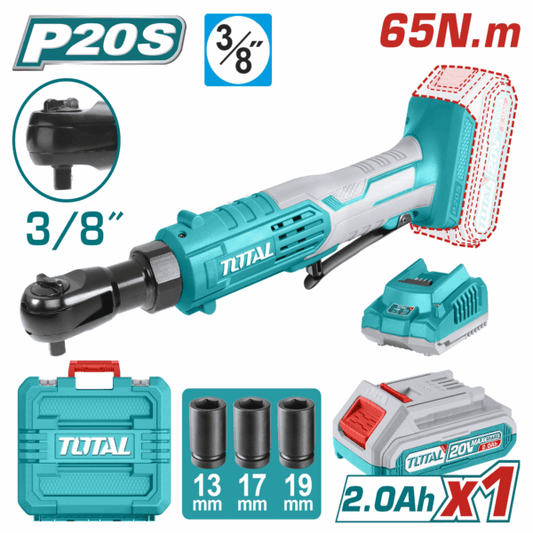 TOTAL 20V Ratchet 3/8 Drive 65nm 1x2AH+Charger+Acc KIT – TDRLI2060152