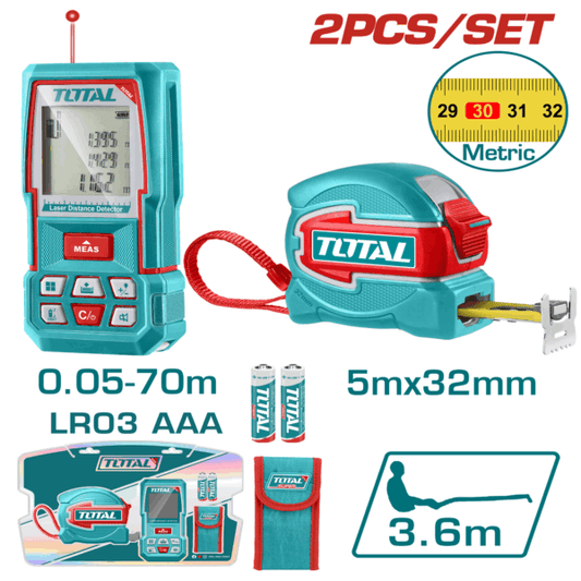 TOTAL Elect Laser Distance 70m+5m Tape 2PC Kit – TLDD241201M*